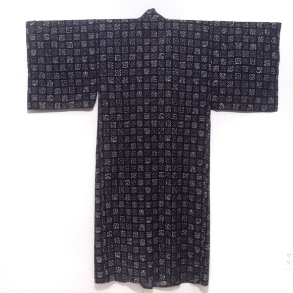 VTG Japanese kimono character print navy white - Picture 3 of 5